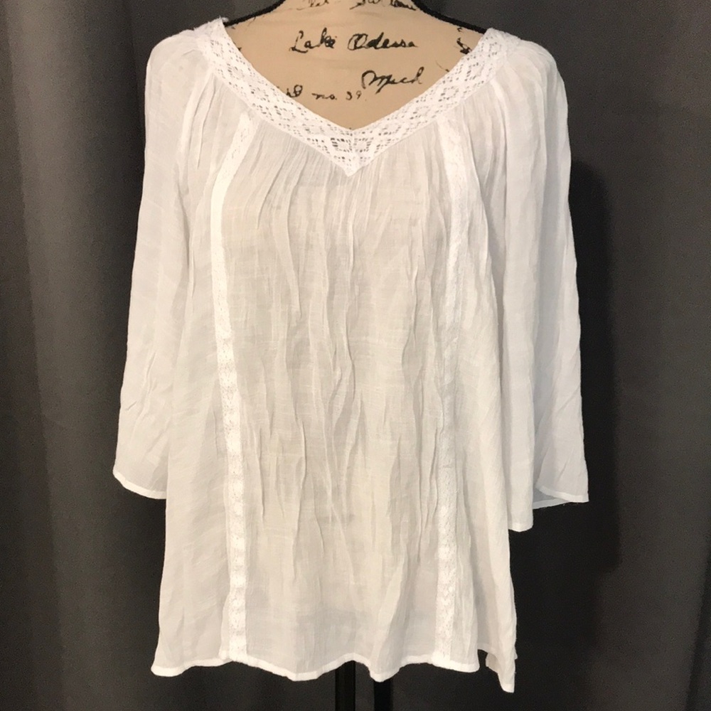 No Boundaries White Lace Trim Top
